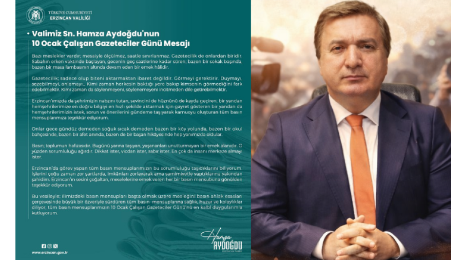 Vali Hamza Aydoğdu’dan, 10 Ocak Çalışan Gazeteciler Günü Mesajı